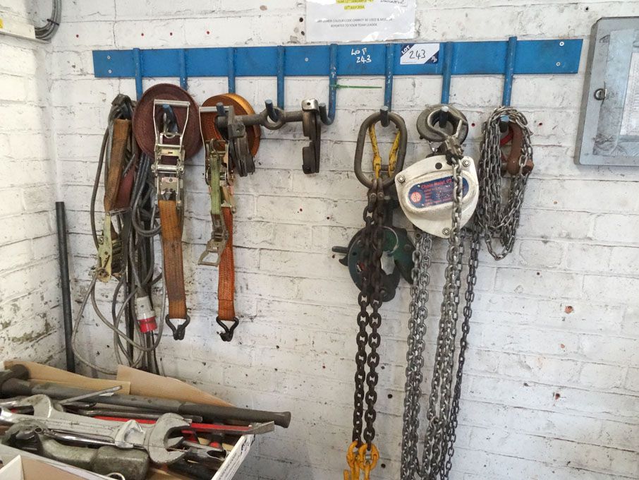 Qty various lifting equipment inc: chains, chain h...