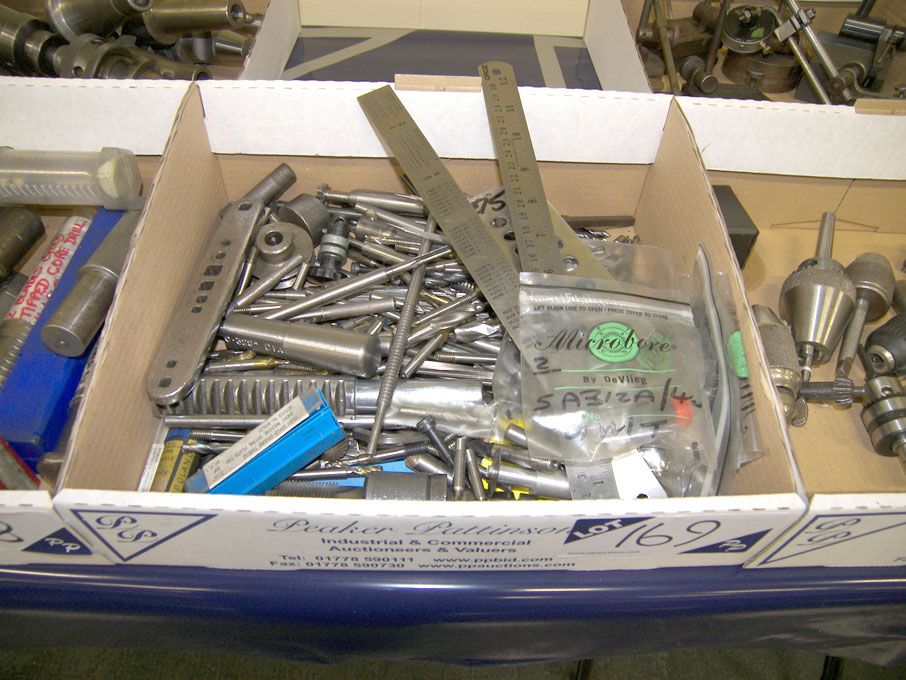 Qty HSS end mills, slot drills, taps, rulers etc