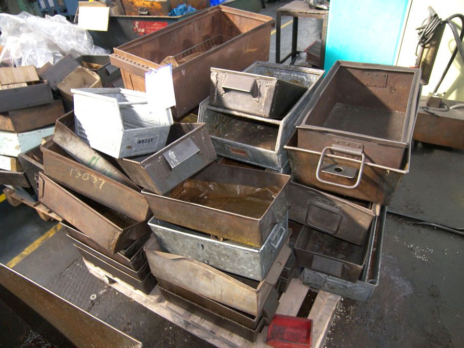 Qty various size metal storage bins on pallet to 5...