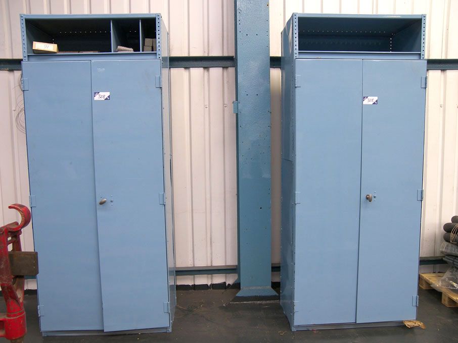 2x twin door metal storage cupboards, multishelf