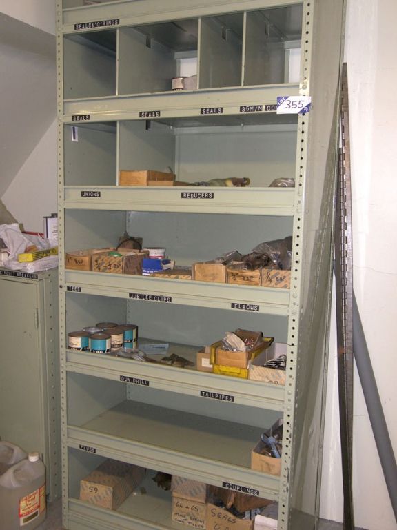 2x storage racks with contents inc: pipe fittings,...