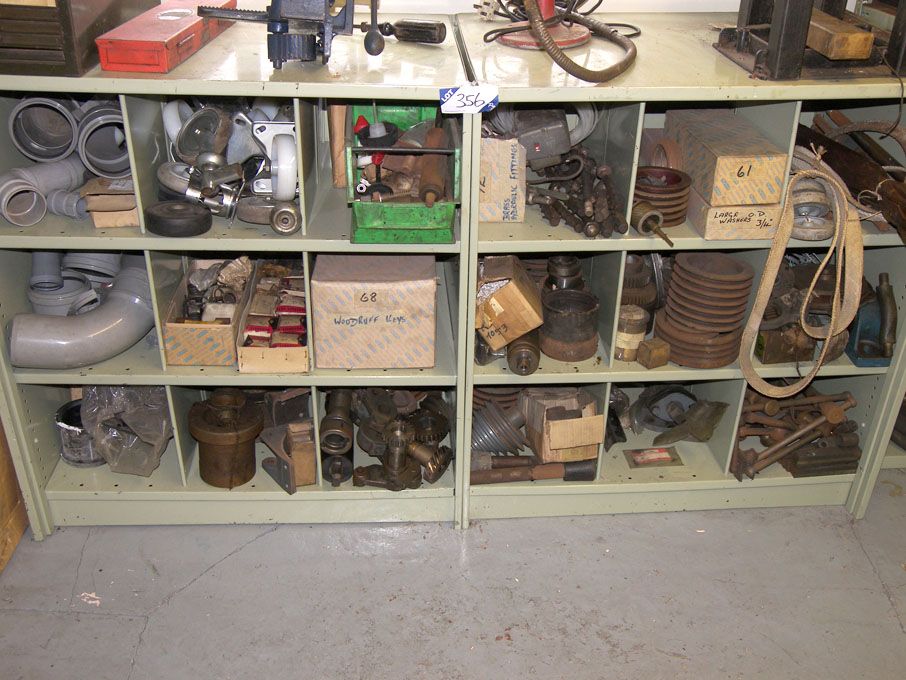 2x storage racks with contents inc: castors, pipes...