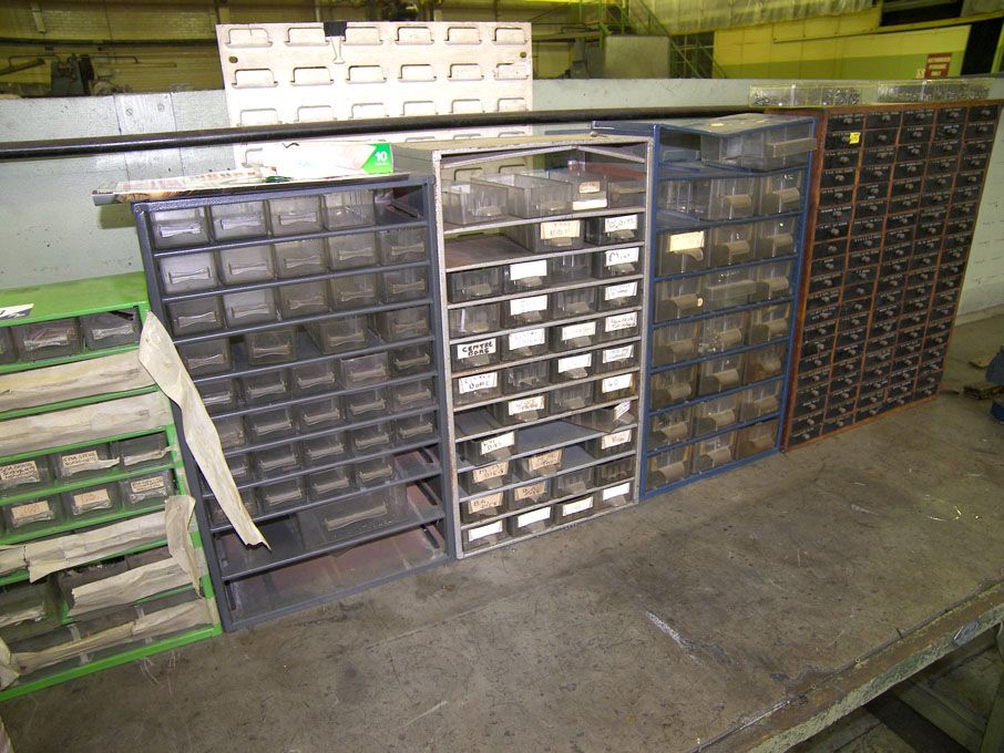 Qty multi storage cabinets with contents inc: scre...