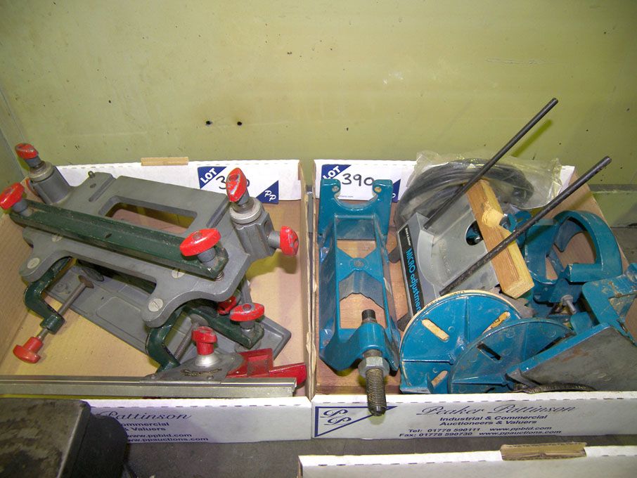 Qty Black & Decker drill attachments, saw guid...