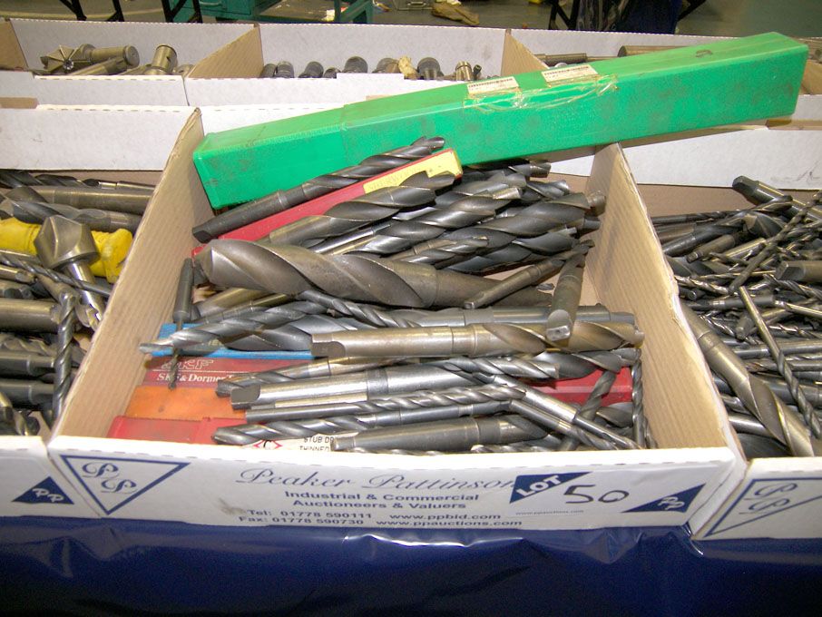 Qty HSS taper shank twist drills to 1 1/2" approx