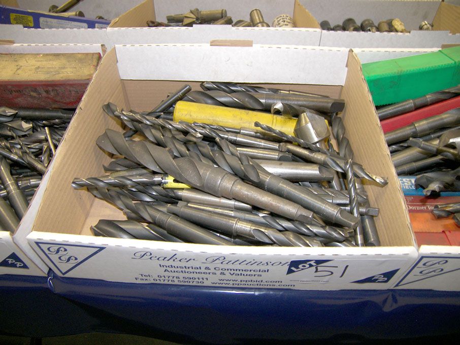 Qty HSS taper shank twist drills to 1 3/32" approx
