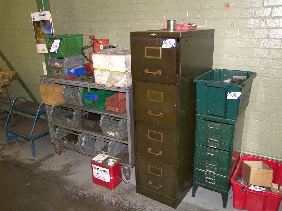 Qty turning tools, handles, files, filing cabinet,...