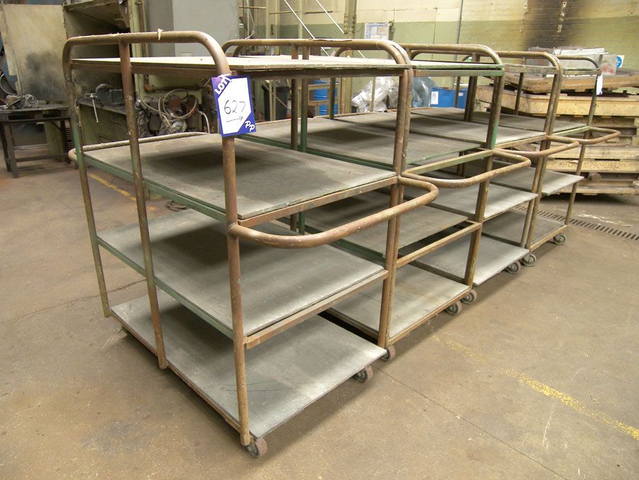 4x 4 shelf mobile trolleys, 1200x750mm shelf size