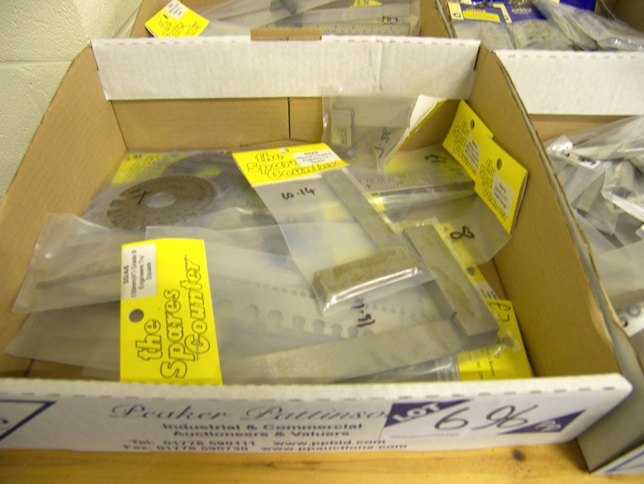 Qty metric/brass caliper, wire gauge, set squares,...