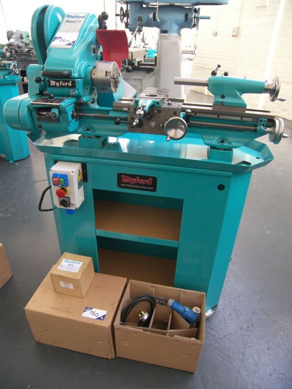 Myford Super 7B Plus lathe on cabinet base, metric...