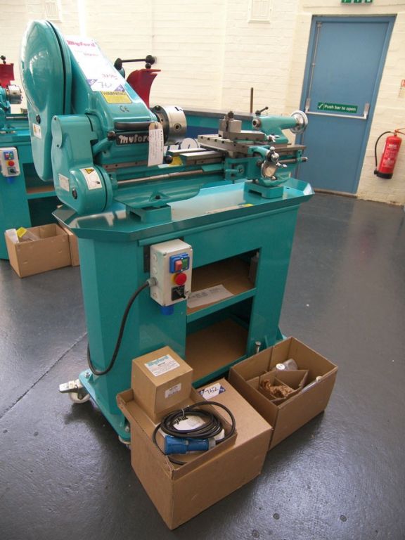 Myford Super 7 Sigma Plus big bore lathe on cabine...