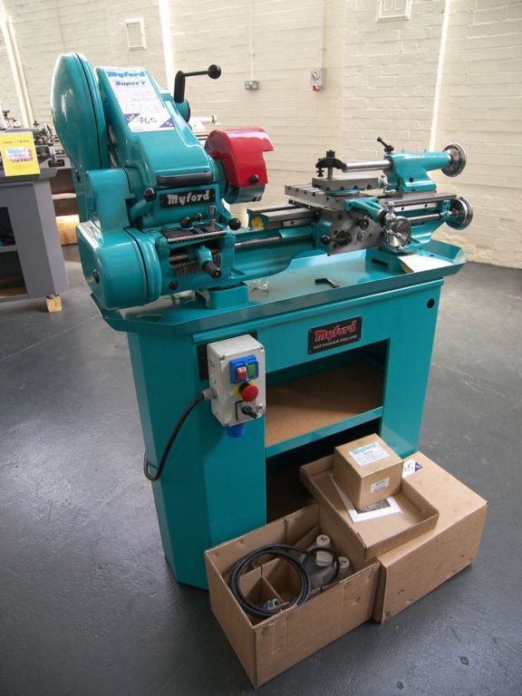 Myford Super 7B lathe on cabinet base, metric, 28-...