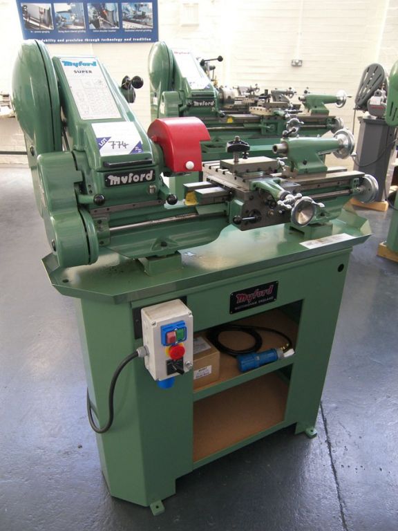 Myford Super 7 lathe on cab base, metric, power cr...