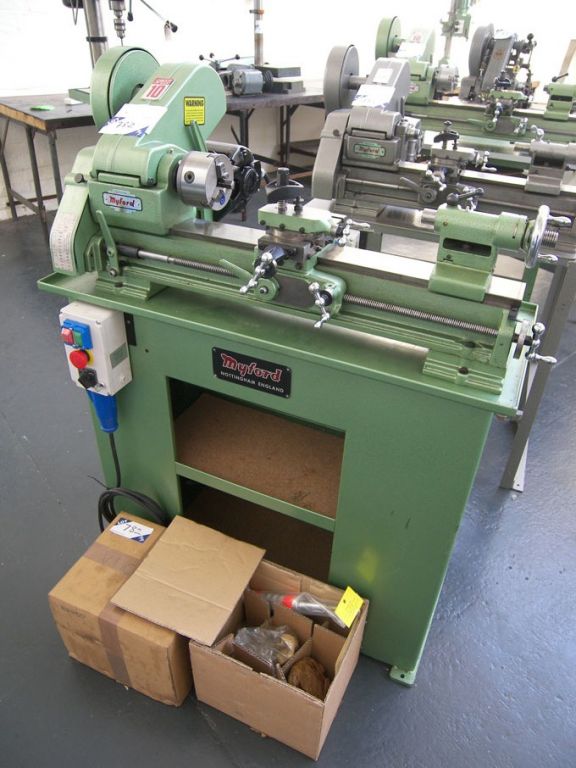 Myford Speed 10 long bed lathe on cabinet base, 48...
