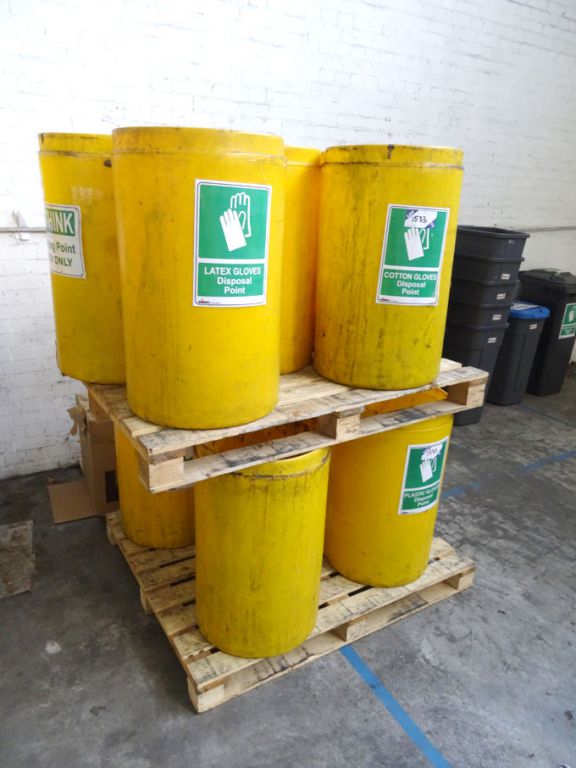 8x yellow plastic rubbish bins