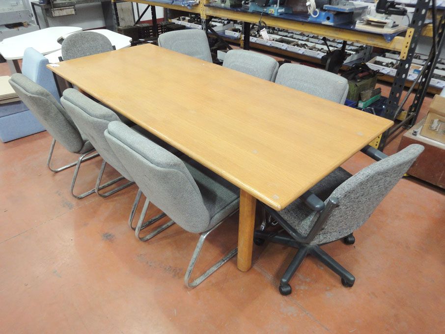 2400x1000mm light oak meeting table with 8x grey u...