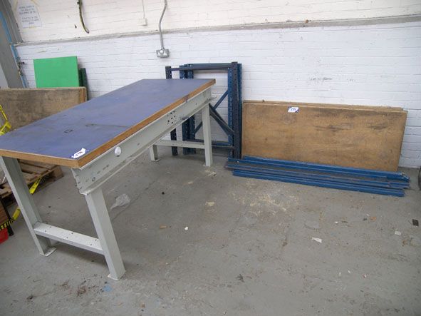 1840x840mm metal frame wooden top workbench, 2 bay...