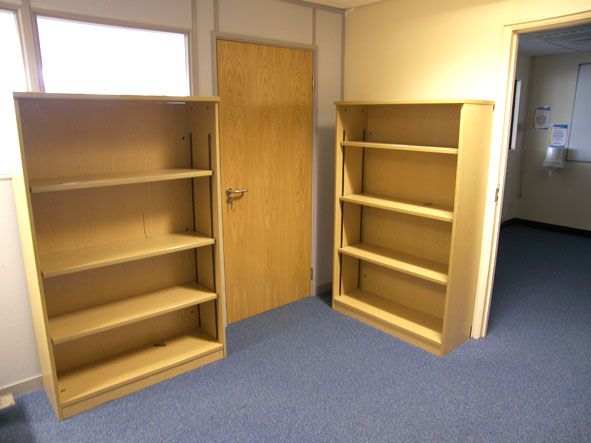 Qty office furniture inc: 3x light oak effect book...