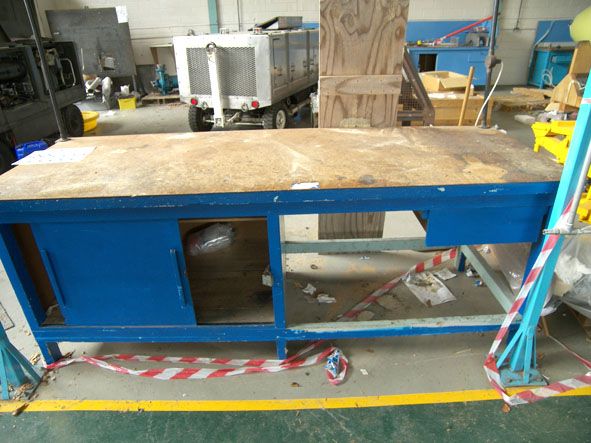 3x wooden work / assembly benches, 2400x900mm