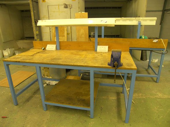 3x metal frame wooden top workbenches, 2100x900mm...