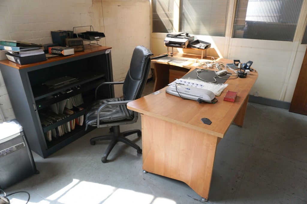 Beech 2450x1800mm 'L' shape office desk with pedes...