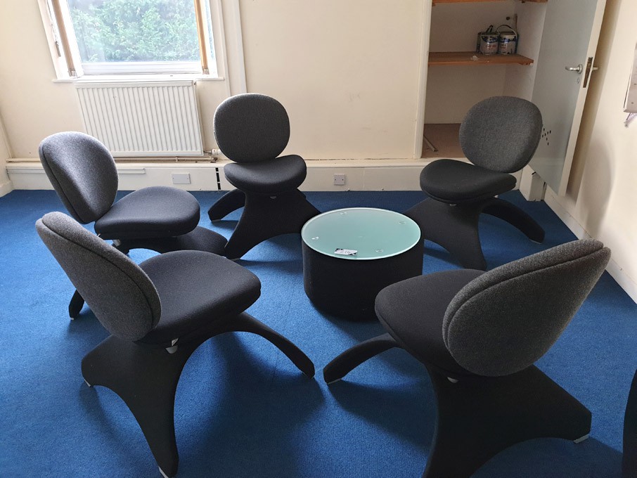 5x Wallis black upholstered chairs with glass top...
