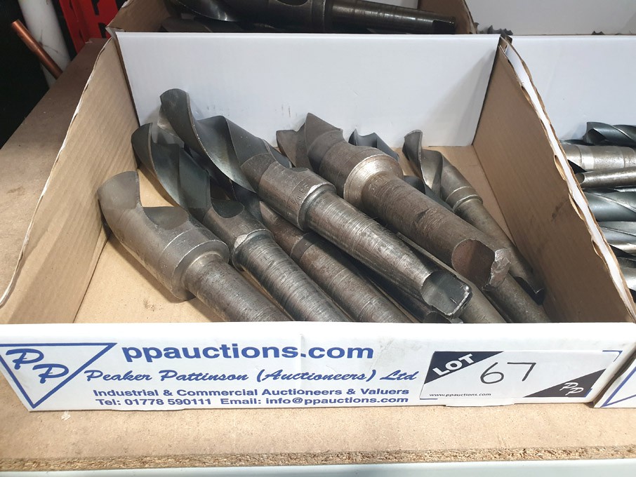 Qty HSS taper shank twist drills to 2 1/16" approx