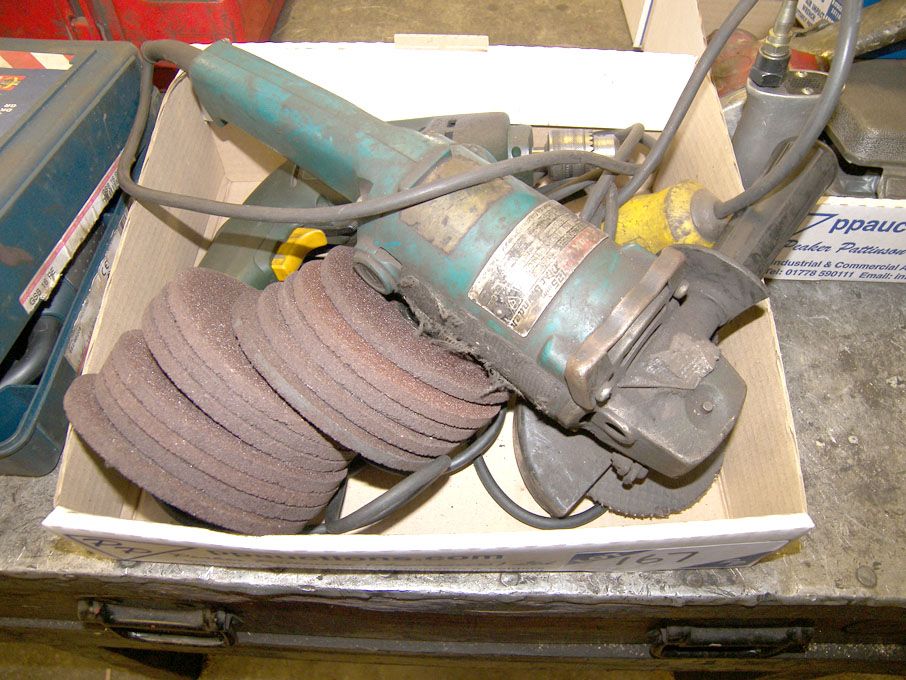 Makita 125mm angle grinder, 110v & 240v drill