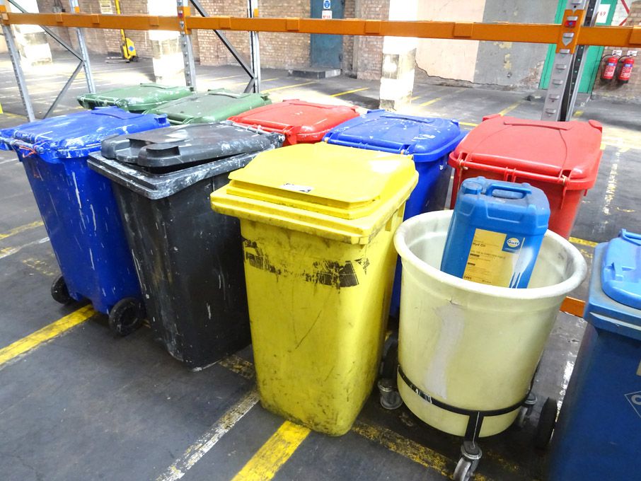 9x various colour plastic rubbish bins