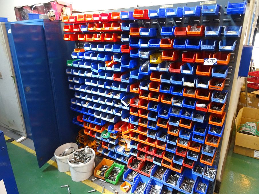 BCAS plastic storage bin racks with contents inc:...
