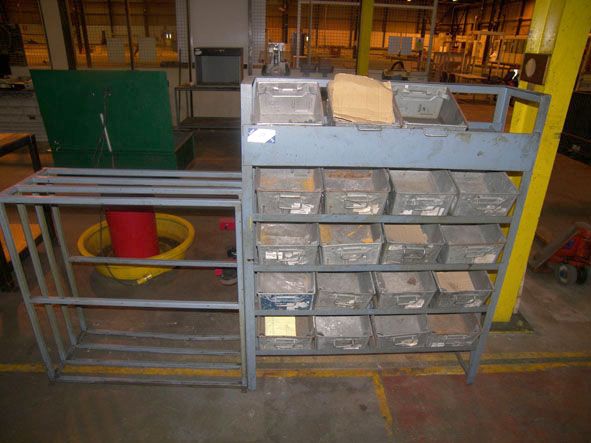 Sheet metal rack, Tote bin rack with 19x tote bins