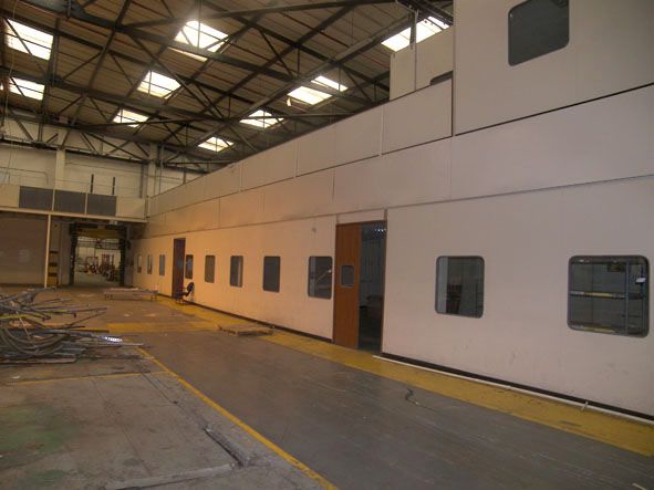 Workshop area partition office with 'L' shape mezz...