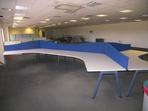 CAD design station tables with upholstered partiti...