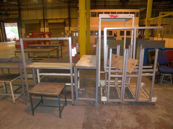 Qty various size metal stands & storage racks