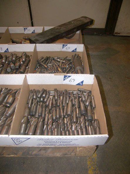 Qty various size HSS end mills in 2 boxes