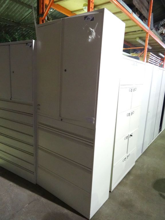 Bisley white metal 2 door storage cupboard with bu...