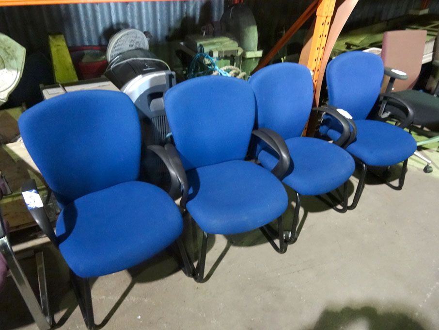 4x Giroflex blue upholstered metal frame armchairs...