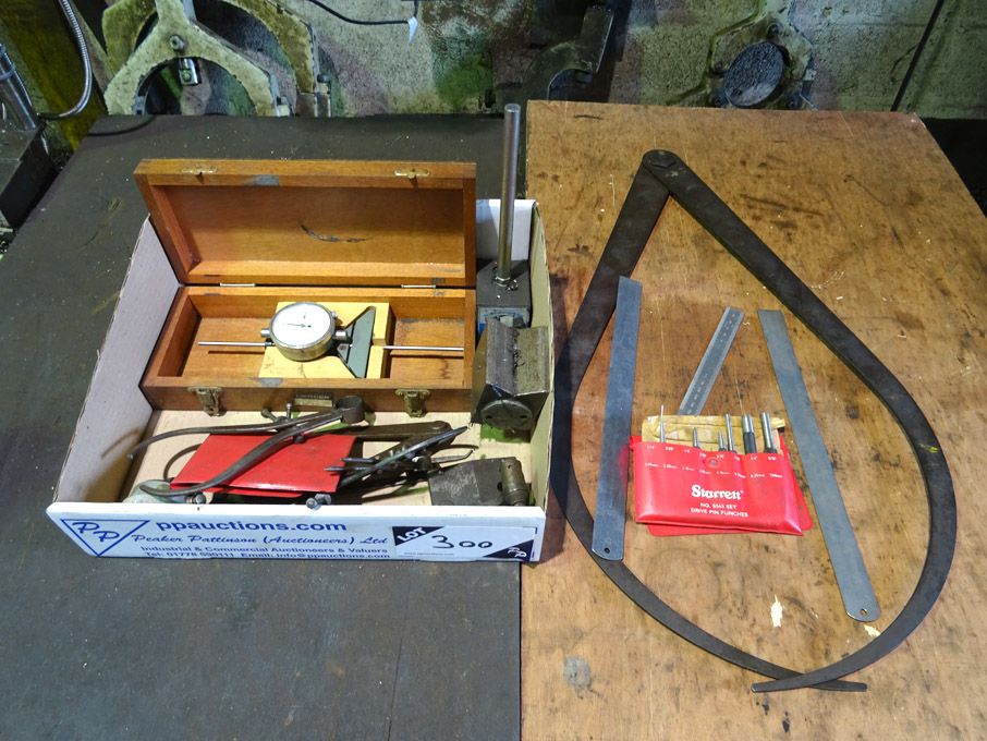 Qty Starrett, Mercer etc dial gauges, drive pin pu...
