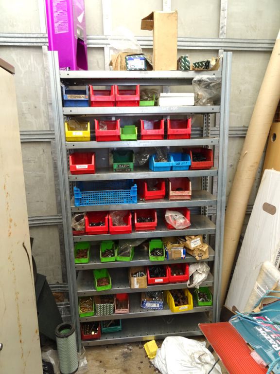 10 shelf metal rack inc: nuts, bolts etc, 2x Bisle...