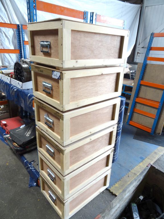 6x wooden storage crates, 650x430x260mm approx ID...