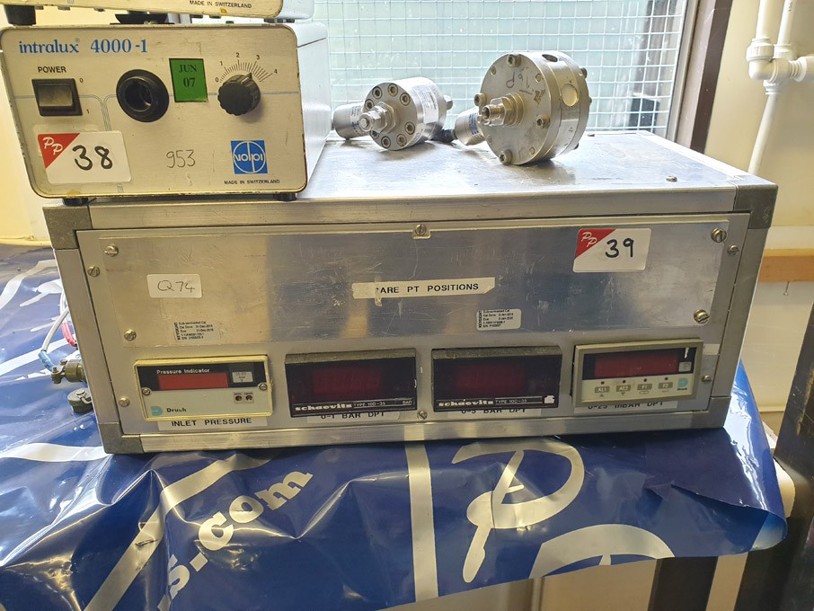 Pressure test rack, 2x Druck gauges, 2x Schaevitz...