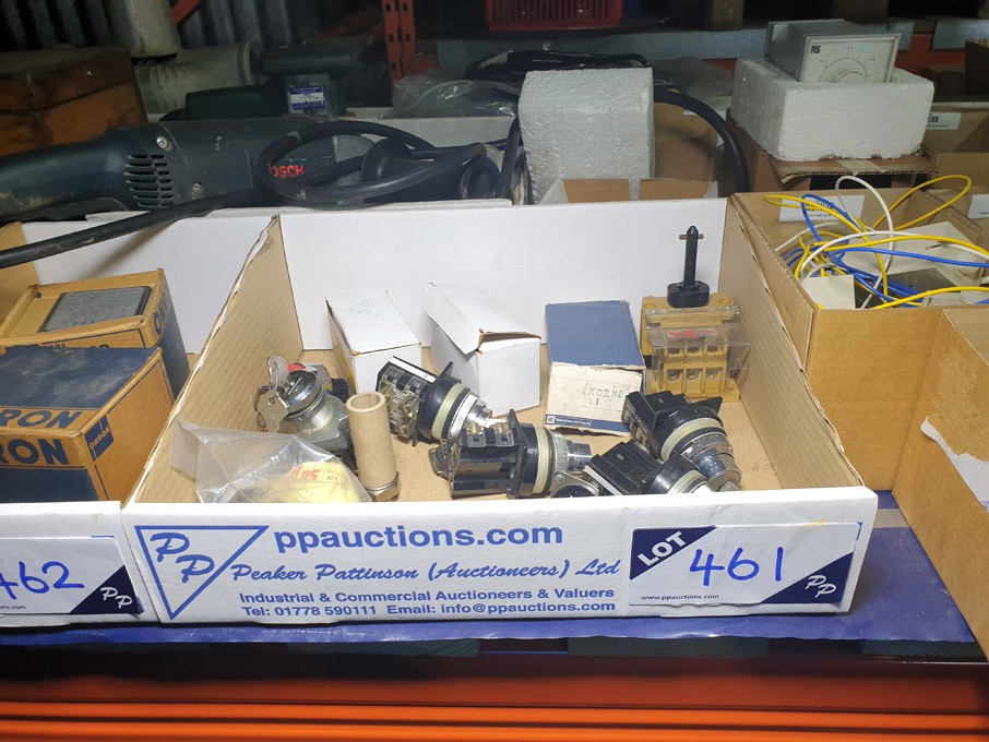 Qty various key switches, push octal valve holders...