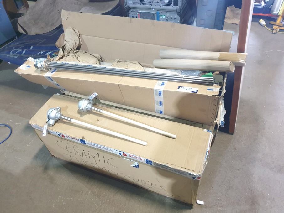 Qty various heating elements, ceramic thermocouple...