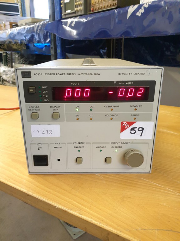HP 6033A system power supply, 0-20v / 0-30A, 200W...
