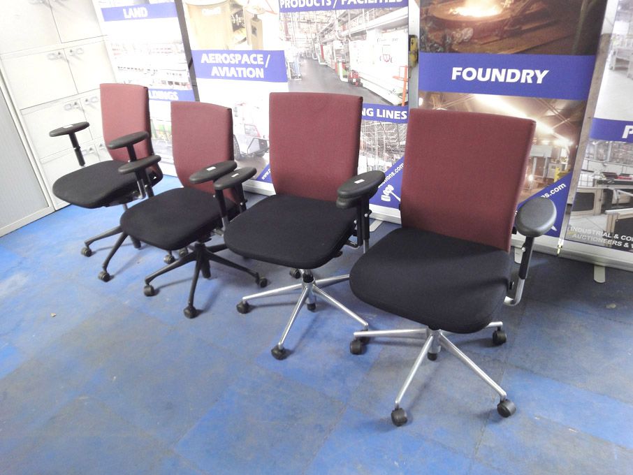 4x Vitra maroon & black upholstered swivel office...