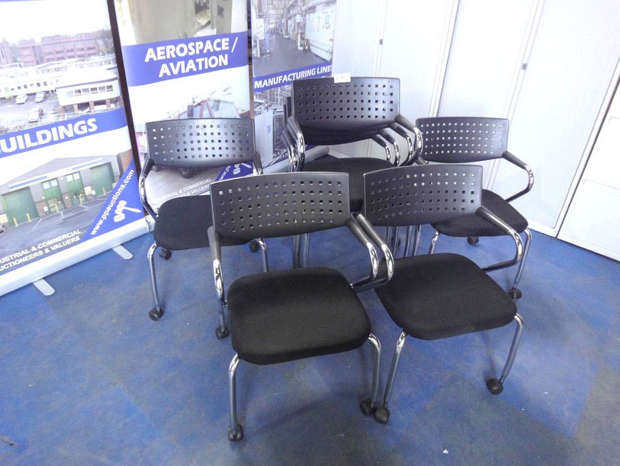 8x Vitra black upholstered stackable chrome legged...
