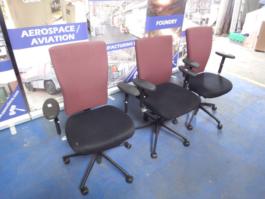 3x Vitra maroon & black upholstered swivel office...