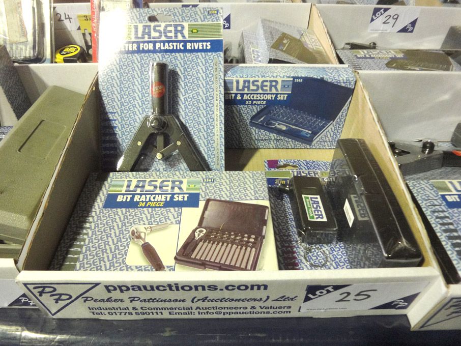 Qty Laser tools inc: 31 pc bit set, riveter, 2in1...