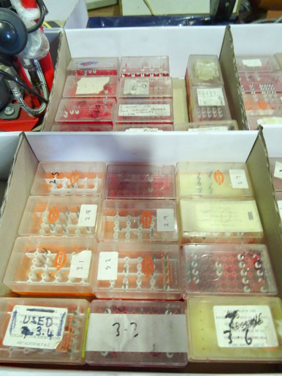 Qty various PCB drills, 1.0 to 3.6mm in 2 boxes -...