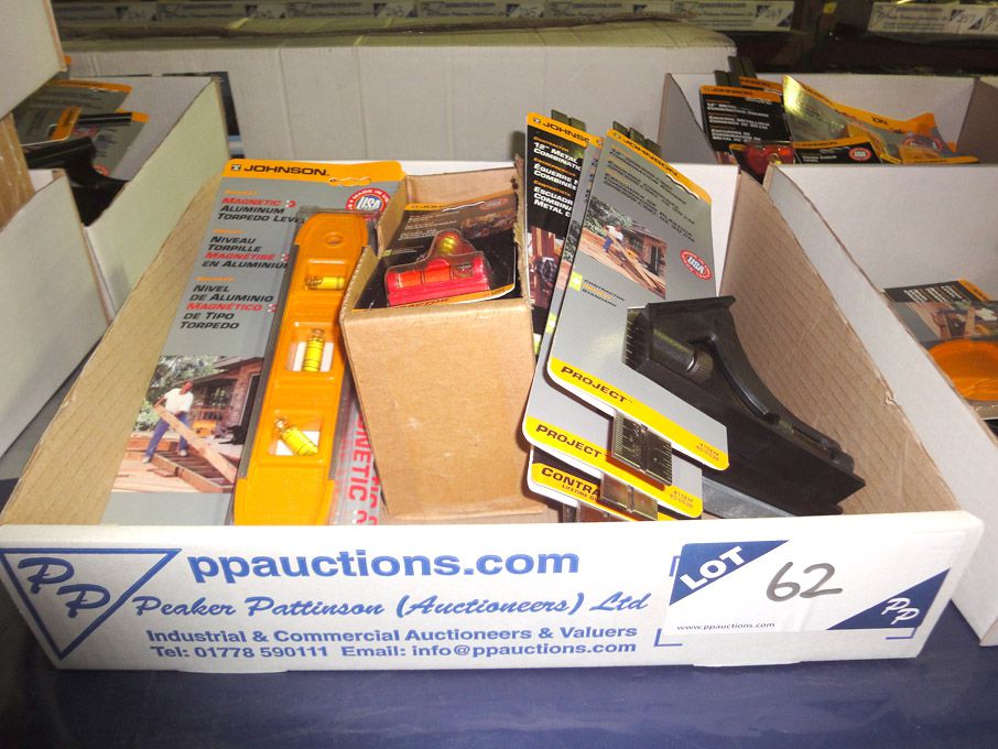 Qty Johnson tools inc: 4x 12" combination square,...